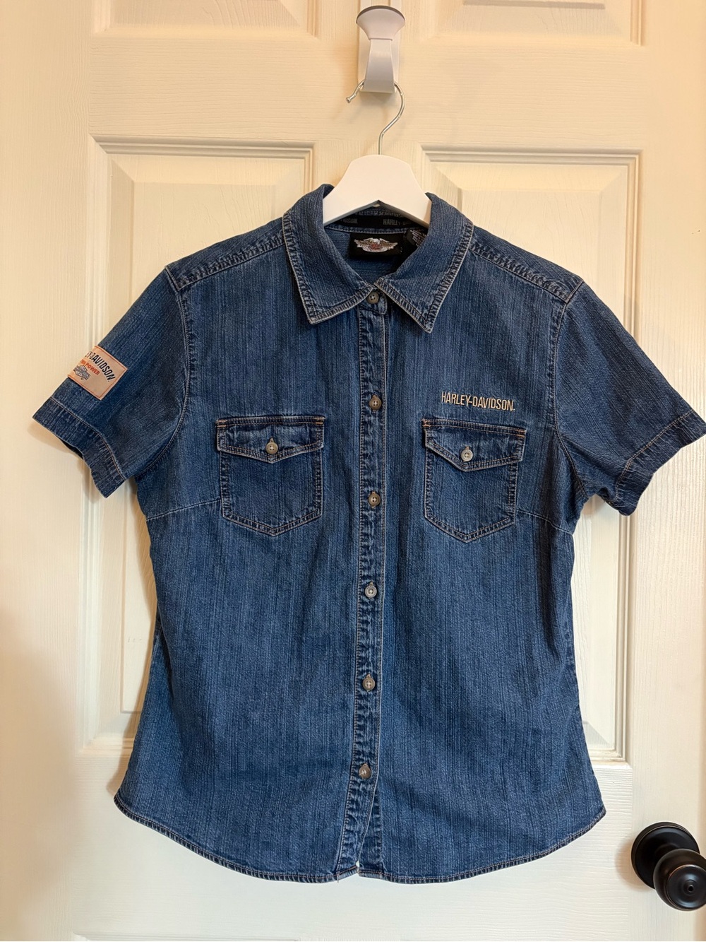 Harley-Davidson Women’s Short-Sleeve Denim Embroidered Shirt